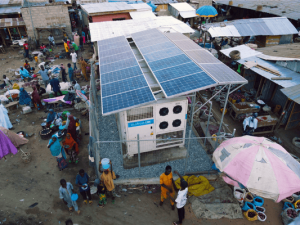 solar-powered setup in a rural market area