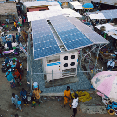 solar-powered setup in a rural market area